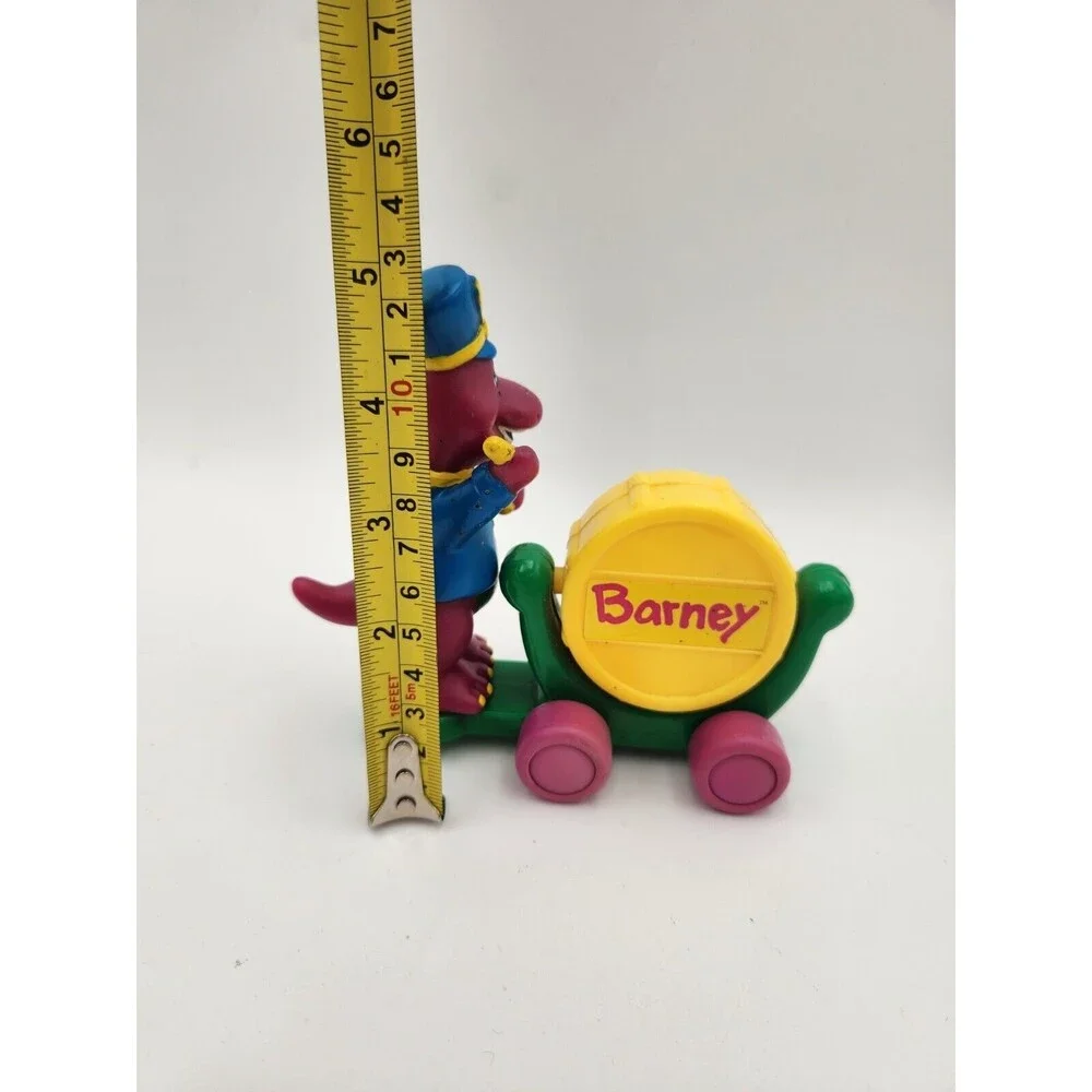 Vtg‎ Barney The Dinosaur Drum band Rolling Clicking Cart Toy 1997 Lyons